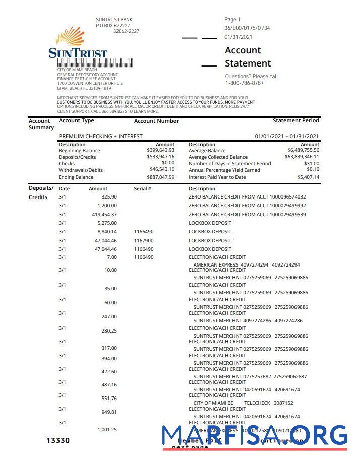 Realistic USA SunTrust bank proof of address statement excel real example